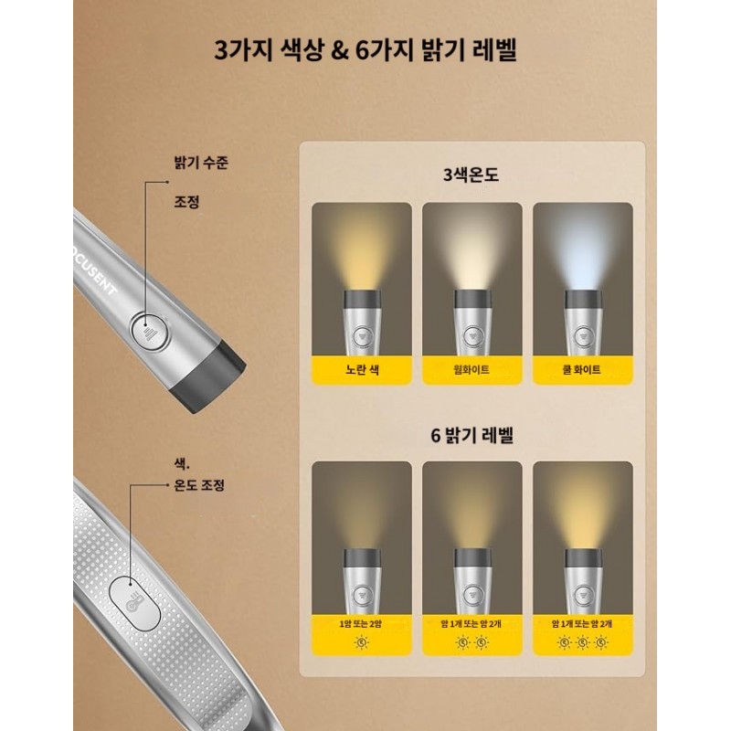 Glocusent LED 목 독서 등, 침대 독서용 책 등, 3가지 색상, 6가지 밝기 레벨