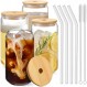 대나무 뚜껑과 유리 빨대가 있는 음료수 잔 4개 세트- 청소용 브러시 2개 포함