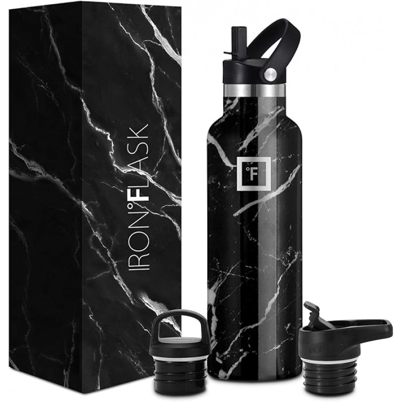 IRON FLASK 스포츠 물병 - 32온스 - 뚜껑 3개(좁은 밀짚 뚜껑)