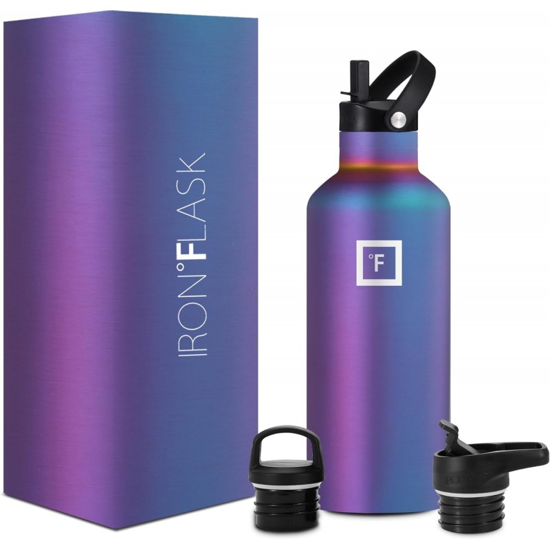 IRON FLASK 스포츠 물병 - 32온스, 뚜껑 3개(밀짚 뚜껑), 누출 방지