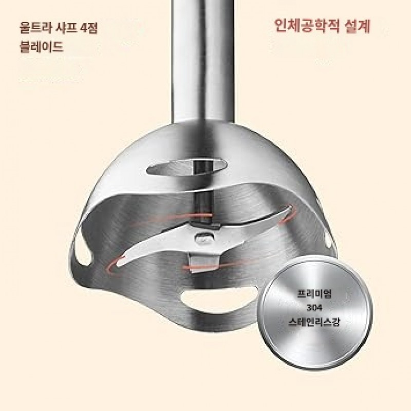 강력한 이머젼 블렌더, 전기 핸드 블렌더 500W, 터보 모드(아쿠아)