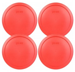 Pyrex 빨간색 플라스틱 식품 보관 뚜껑 4개 (7402-PC)