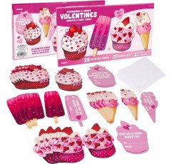 딸기와 체리 봉투가 포함된 향기 나는 어린이 발렌타인 데이 카드  28팩