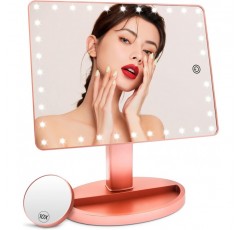 FUNTOUCH 대형 조명 화장 거울(X-대형 모델), 35개의 LED 조명이 포함된 조명 거울, 터치 스크린 및 10X 확대 거울