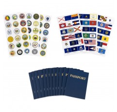 Hygloss 제품 108개의 미국 국기 및 인장 스티커가 포함된 빈 여권 책 10권