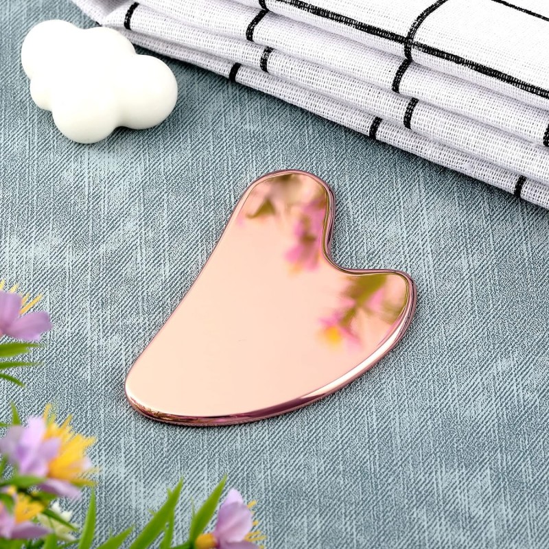 Nuanchu 스테인레스 스틸 Gua Sha 페이스 괄사 마사지 도구(로즈 골드)