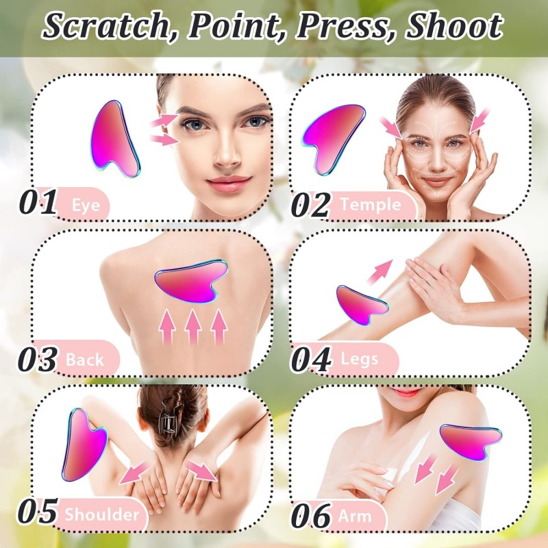 Nuanchu 스테인레스 스틸 Gua Sha 페이스 괄사 마사지 도구(오로라)