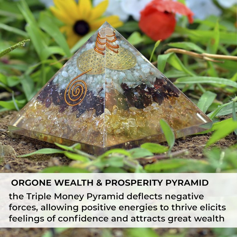 오르고나이트 크리스탈- 트리플 머니 피라미드 에너지 발전기는 부와 번영을 촉진합니다-돈과 성공