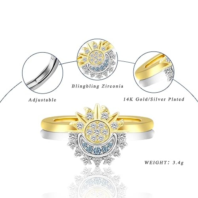 태양과 달 반지는 여성을 위한 쌓을 수 있는 우정 매칭 반지