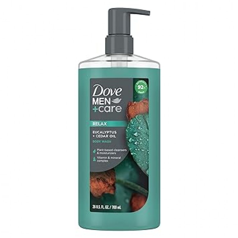 Dove Men+Care 바디 워시 유칼립투스 + 삼나무 오일, 식물성 바디 클렌저 및 모이스처라이저