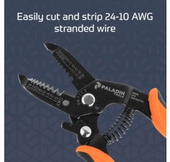 Paladin Tools PA1117 와이어 스트리퍼 도구 및 와이어 커터 10-24 AWG | 전문가용 헤비 듀티 전선 피복 제거 도구(2023 모델) 22-10 AWG