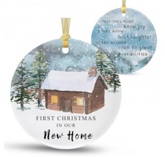 새 집 장식품 선물 2024의 첫 번째 크리스마스, 집 온난화 선물 새 집 장식품, 리본 및 선물 상자가 있는 새 집을 위한 크리스마스 트리 장식 장식품