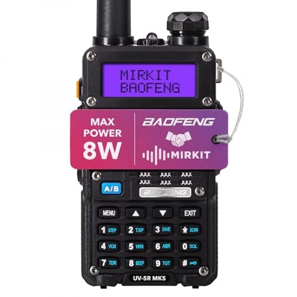 Mirkit Edition BAOFENG UV-5R MK5(UV-5R 3세대) 8W 최대 전력 2024 VHF/UHF 144-148/420-450 MHz 워키토키 풀 키트 Ham 라디오(Baofeng 배터리 1800mAh 및 끈 및 Mirkit 채널 목록 포함)