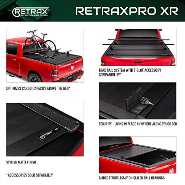 RetraxPRO XR 개폐식 트럭 베드 토너 커버 | T-80851 | 2016 - 2023 토요타 타코마 더블캡 5' 1인치 침대(60.5인치)에 적합