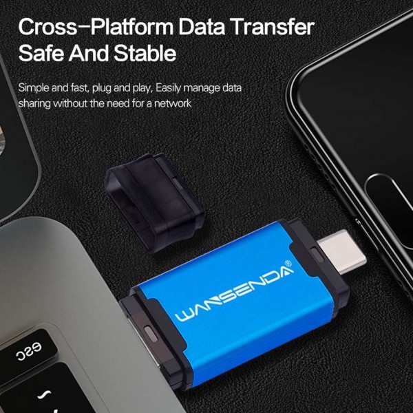 WANSENDA Type C USB C 플래시 드라이브 OTG USB 3.1 썸 드라이브(128GB, 블랙)