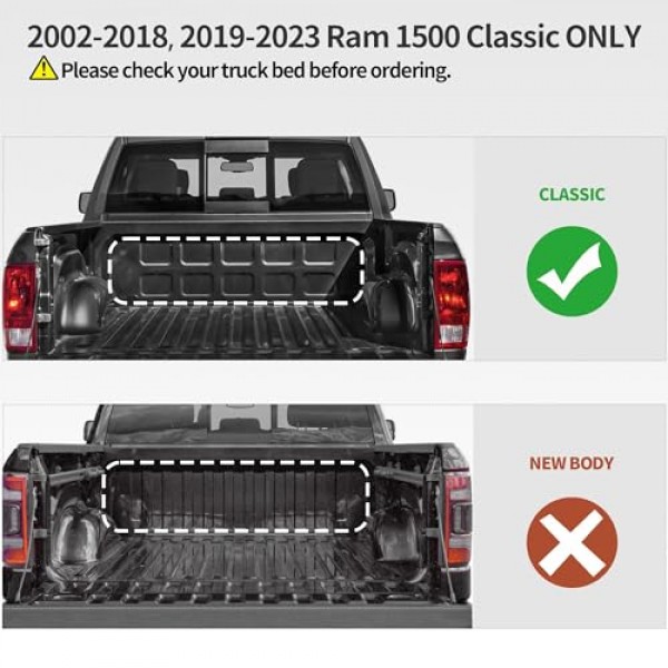 OEDRO 소프트 롤업 트럭 베드 토너 커버 2002-2023 Dodge Ram 1500 Classic Only, 2003-2024 Dodge Ram 2500 3500, Fleetside 6.4 Ft Bed with Ram Box와 호환 가능