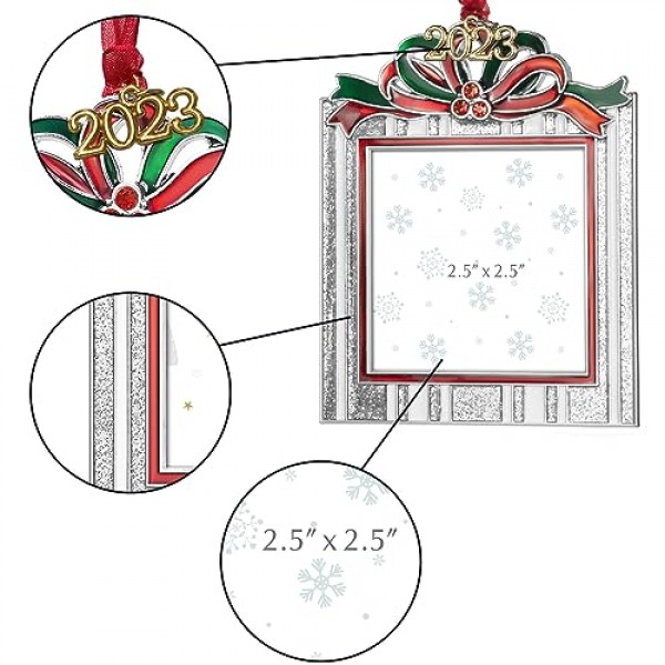 크리스마스 트리 장식품 휴일 기념품 선물 홈 장식 크리스마스 장식 크리스마스 선물 펜던트 2.5인치 사진 프레임 삽입 포함(실버 화이트 2023)