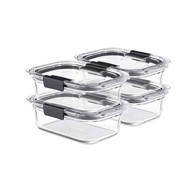 Rubbermaid Brilliance 유리 보관함 뚜껑이 있는 3.2컵 식품 용기, BPA 무함유 및 누출 방지, 중간, 투명, 4팩 및 Brilliance 식품 보관 용기, 대형, 9.6컵, 투명 2024351