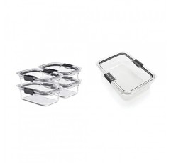 Rubbermaid Brilliance 유리 보관함 뚜껑이 있는 3.2컵 식품 용기, BPA 무함유 및 누출 방지, 중간, 투명, 4팩 및 Brilliance 식품 보관 용기, 대형, 9.6컵, 투명 2024351