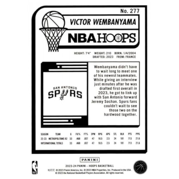 샌안토니오 스퍼스 2023 2024 Hoops Factory 밀봉 팀 세트 빅터 웸바야마 루키 카드 #277 포함