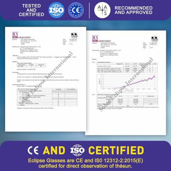 일식 안경 2024년 승인(10팩) CE 및 ISO 인증 일식 관찰 안경