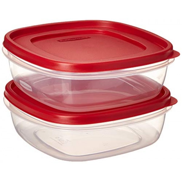 Rubbermaid 608866900580 Easy Find 뚜껑 사각형 9컵 식품 저장 용기 2개, 2, 빨간색