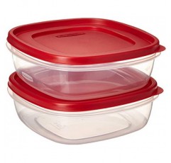 Rubbermaid 608866900580 Easy Find 뚜껑 사각형 9컵 식품 저장 용기 2개, 2, 빨간색