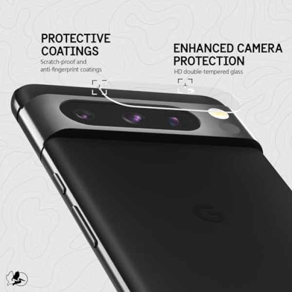 Pelican Google Pixel 8 Pro 카메라 렌즈 보호 장치 [2023] 9H 강화 유리 - 내구성이 뛰어난 긁힘 방지 기술 및 파손 방지 소재 - 야간 촬영 및 케이스 사용이 가능한 울트라 HD 뷰,