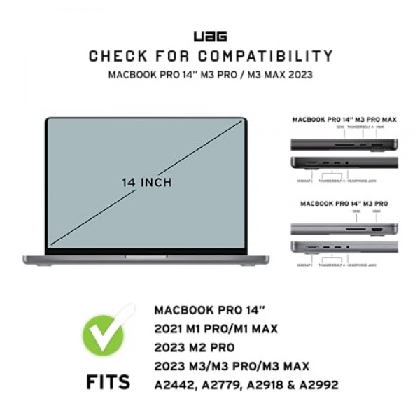 [U] UAG 제작 MacBook Pro 14인치 케이스 2021-2023 A2918 A2992 M3/M3 Pro/Max, A2779 M2 Pro/Max, A2442 M1 Pro/Max 슬림 스크래치 방지 쉘 터치 ID DOT 보호 노트북 커버, 핑크 Abuergine