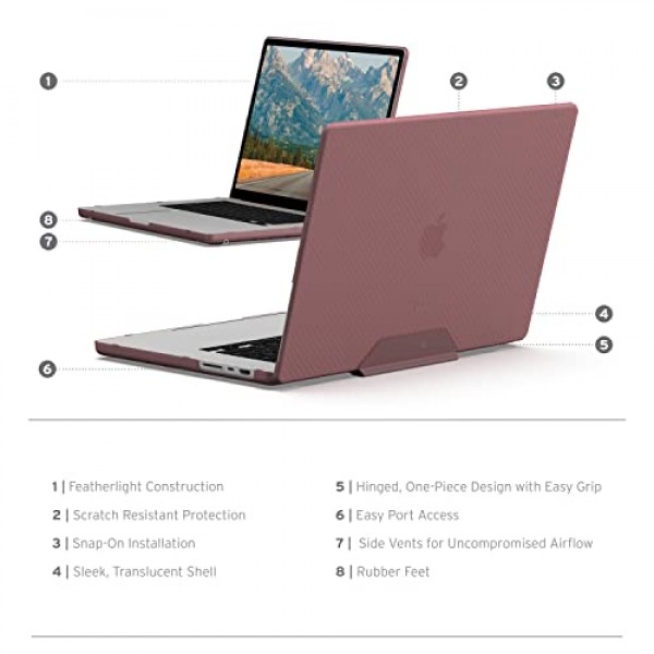 [U] UAG 제작 MacBook Pro 14인치 케이스 2021-2023 A2918 A2992 M3/M3 Pro/Max, A2779 M2 Pro/Max, A2442 M1 Pro/Max 슬림 스크래치 방지 쉘 터치 ID DOT 보호 노트북 커버, 핑크 Abuergine