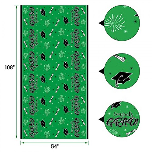 DECORLIFE 3팩 졸업식 식탁보, 108x54인치, 녹색 축하 졸업식 식탁보 2023 졸업 파티 장식