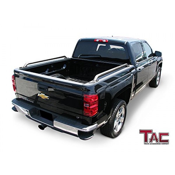 TAC 침대 레일은 2014-2024 Chevy Silverado 1500/GMC Sierra 1500 5.5ft 짧은 침대 T304 스테인레스 스틸 트럭 사이드 레일 오프로드 자동차 외장 액세서리(베드 레일 2개)에 적합합니