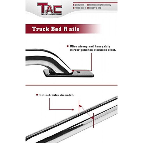 TAC 침대 레일은 2014-2024 Chevy Silverado 1500/GMC Sierra 1500 5.5ft 짧은 침대 T304 스테인레스 스틸 트럭 사이드 레일 오프로드 자동차 외장 액세서리(베드 레일 2개)에 적합합니