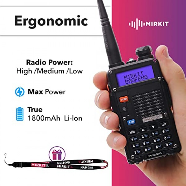 Mirkit 4X Baofeng UV-5R MK5 8W 2024 VHF/UHF 144-148/420-450MHz 1800mAh 리튬 이온 배터리 및 FTDI Baofeng 프로그래밍 케이블 호환 가능: UV-5R, 5RA, UV-82HP, BF-888S, 5RC 햄 라디오, 워키토키