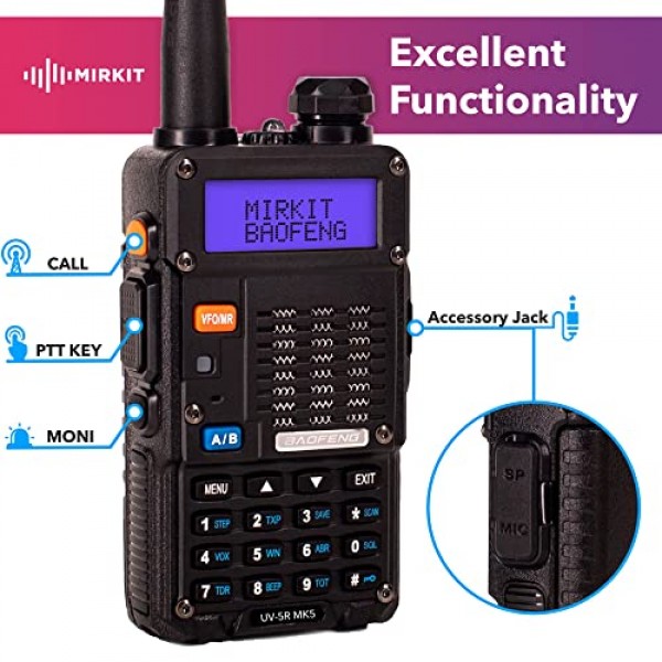 Mirkit 4X Baofeng UV-5R MK5 8W 2024 VHF/UHF 144-148/420-450MHz 1800mAh 리튬 이온 배터리 및 FTDI Baofeng 프로그래밍 케이블 호환 가능: UV-5R, 5RA, UV-82HP, BF-888S, 5RC 햄 라디오, 워키토키