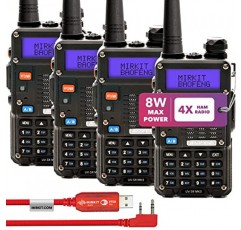 Mirkit 4X Baofeng UV-5R MK5 8W 2024 VHF/UHF 144-148/420-450MHz 1800mAh 리튬 이온 배터리 및 FTDI Baofeng 프로그래밍 케이블 호환 가능: UV-5R, 5RA, UV-82HP, BF-888S, 5RC 햄 라디오, 워키토키