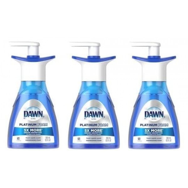 3팩 Dawn 울트라 플래티넘 폼 식기세척 Fresh Rapids 향기 10.1fl oz 190펌프(총 30.3fl Oz 570펌프)