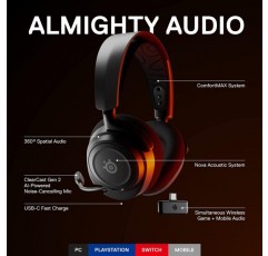 SteelSeries Arctis Nova 7 - 다중 시스템 호환성을 갖춘 무선 게임용 헤드셋 - 2.4GHz 및 Bluetooth 오디오 병렬 - 38시간 배터리 수명 - ClearCast Gen 2 마이크 - PC, PlayStation, Switch Arctis
