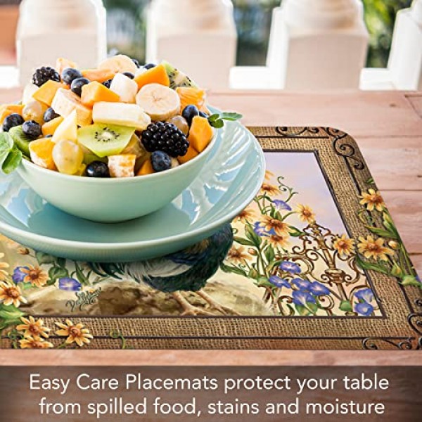 Counterart Country Charm Rooster 4 팩 가역식 간편한 관리 유연한 플라스틱 플레이스 매트 미국산 BPA 없음 쉽게 깨끗하게 닦임