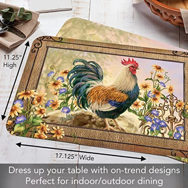 Counterart Country Charm Rooster 4 팩 가역식 간편한 관리 유연한 플라스틱 플레이스 매트 미국산 BPA 없음 쉽게 깨끗하게 닦임