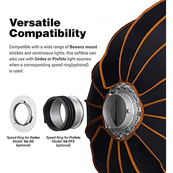 Godox QR-P70 27.5인치/70cm 파라볼릭 소프트박스 퀵 릴리스, 디퓨저/허니컴 그리드 포함, SL-60W VL150II SL150III FV150 AD600 Pro Bowens 마운트 라이트용 휴대용