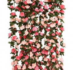 PARTY JOY 8pcs 65.6Ft 꽃 화환, 가짜 장미 덩굴 인공 꽃 매달려 장미 아이비 갈랜드 방 벽 장식 매달려 바구니 웨딩 아치 정원 배경 장식 (핑크-8PCS)
