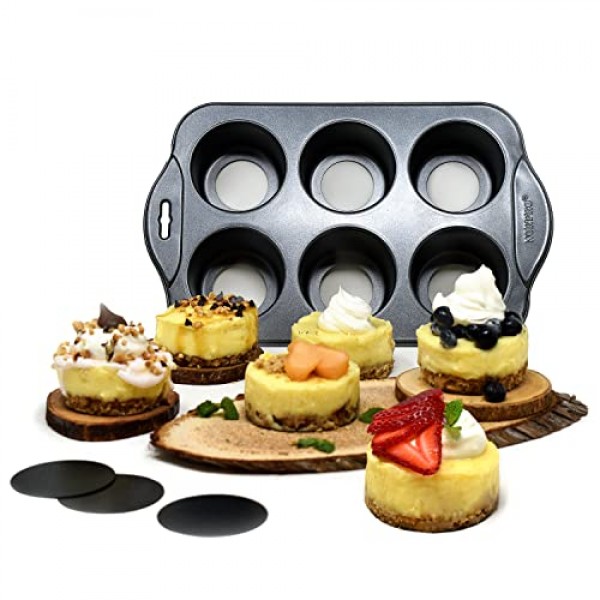 Norpro 논스틱 6컵 소형 미니 치즈케이크 머핀 컵케이크 타르트 키시 팬 새 제품, 2인치/5cm x 2인치/7/5cm