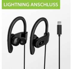 번개 커넥터가 있는 Avantree L171 유선 이어폰 [MFi Cert.] iPhone14와 호환되는 마이크 및 볼륨 컨트롤 오버이어 스포츠 헤드폰 13 12 11 모든 iOS 시스템 지원 Lightning Black