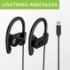 번개 커넥터가 있는 Avantree L171 유선 이어폰 [MFi Cert.] iPhone14와 호환되는 마이크 및 볼륨 컨트롤 오버이어 스포츠 헤드폰 13 12 11 모든 iOS 시스템 지원 Lightning Black