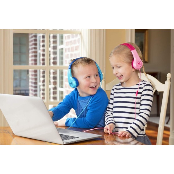 Motorola Lifestyle Squads 200 - 유선 아동용 헤드폰 - 85dB의 제한된 음량, 유연성과 내구성, 청력 보호 및 음악 공유 기능, 항알레르기 쿠션(BPA-free) - 핑크 SQUADS200 PINK