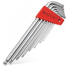 PB Swiss Tools - 육각 소켓 나사용 볼 포인트 끝이 있는 긴 8개 키 L-렌치, 모델 #212.LH-8 CN, 실용적인 플라스틱 홀더에 세트, 육각 키 도구
