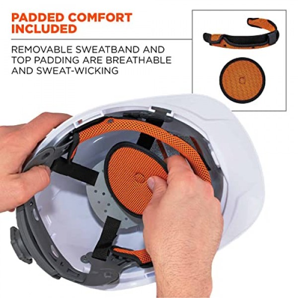 Ergodyne - 60156 가벼운 통풍 안전모, 챙 전체 스타일, 래칫 서스펜션, 클래스 C, Skullerz 8973LED, 흰색