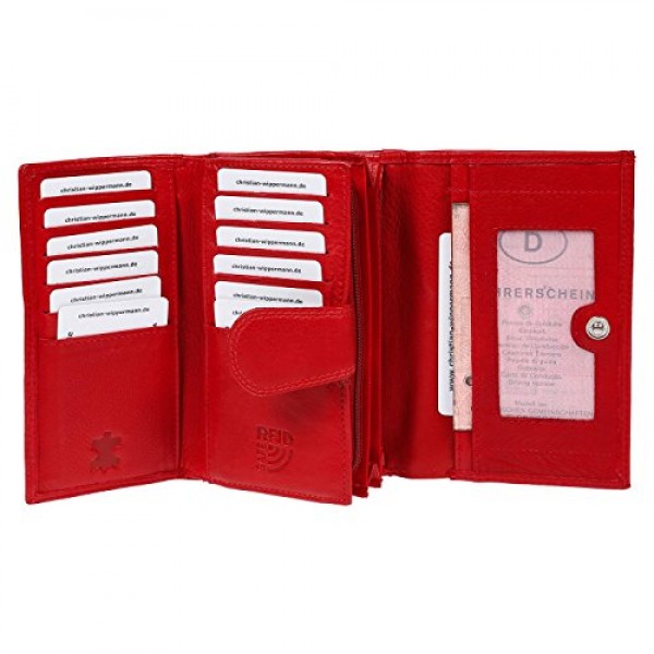 Christian Wippermann 여성용 가죽 지갑/지갑, 15.5 x 9.5 x 4.0 cm, TÜV 테스트 완료, RFID 보호 플러스 선물 상자