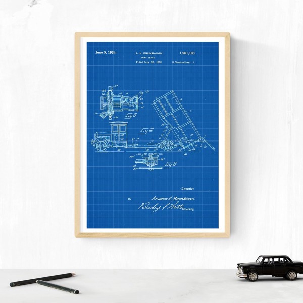 BLUE - 트럭 특허 4장 팩. 발명품과 오래된 특허가 있는 포스터를 붙입니다. 원하는 색상을 선택하십시오. 고품질 250g Nacnic A4 Blue에 인쇄됨